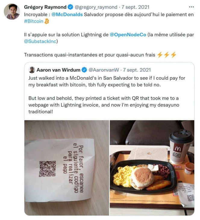 McDonalds utilise la solution d'OpenNode pour recevoir les paiements en BTC au Salvador