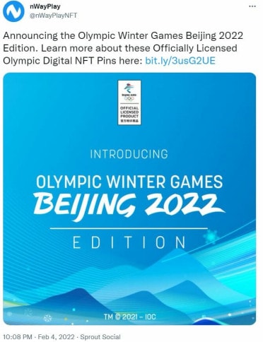 nWayPlay annonce sur son compte Twitter la sortie du nouveau jeu mobile Play-to-Earn "Olympics Games Jam Beijing 2022".