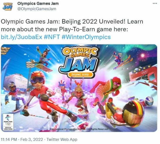 Annonce Twitter officielle de la sortie du jeu Olympics Games Jam. 