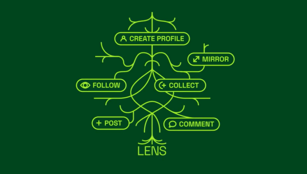 Il s'agit d'une présentation schématique sous forme d'arbre, des possibilités offertes par l'application Lens : créer son profil, publier, suivre, commenter.