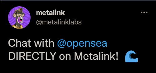 Annonce du partenariat Metalink/Opensea
