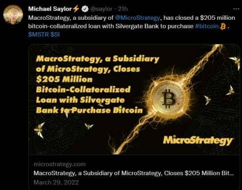 Tweet de Michael Saylor à propos de MicroStrategy.