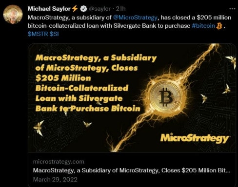 Tweet de Michael Saylor à propos de MicroStrategy.
