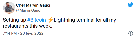 Marvin Gauci annonce la mise en place du terminal Bitcoin Lightning pour tous (ses) restaurants.