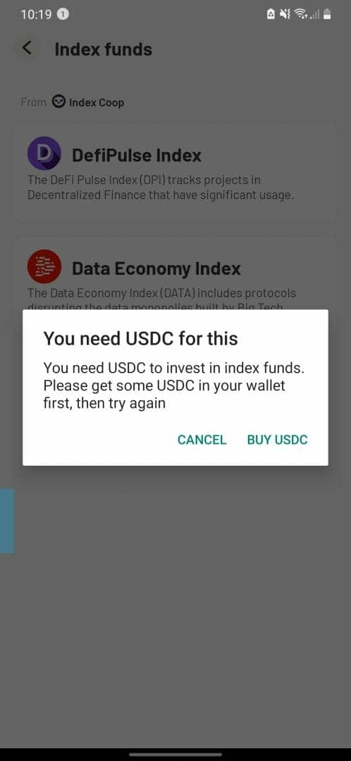 Einige Indexfonds verlangen, dass Sie USDC haben