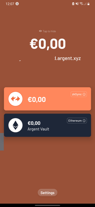 Nach dem Erstellen der zkSync- und Ethereum-Adressen. Beide sind auf Ihrem Startbildschirm verfügbar