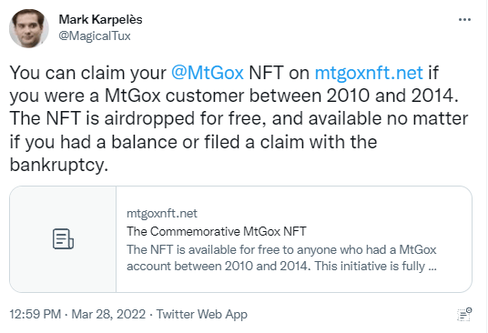 1er avril avant l"heure ? Karpelès offre un NFT à ses malheureux ex-clients.