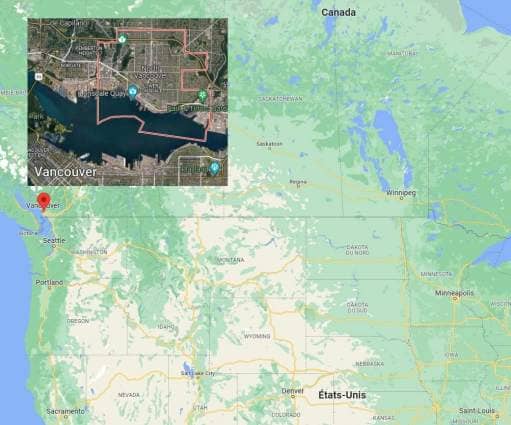 Aperçu de la position géographique de la ville de North Vancouver