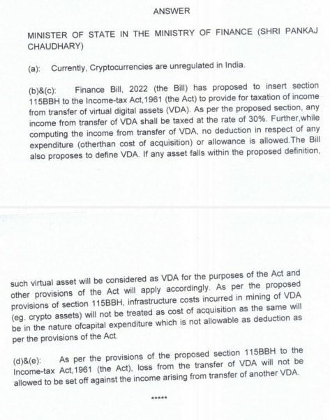 projet de loi sur les cryptomonnaies en Inde.