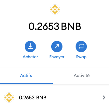 Conservez également un solde de BNB pour pouvoir payer les frais sur la blockchain BNB