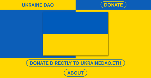 Drapeau aux couleurs de l'Ukraine, interface pour faire des dons à l'Ukraine DAO