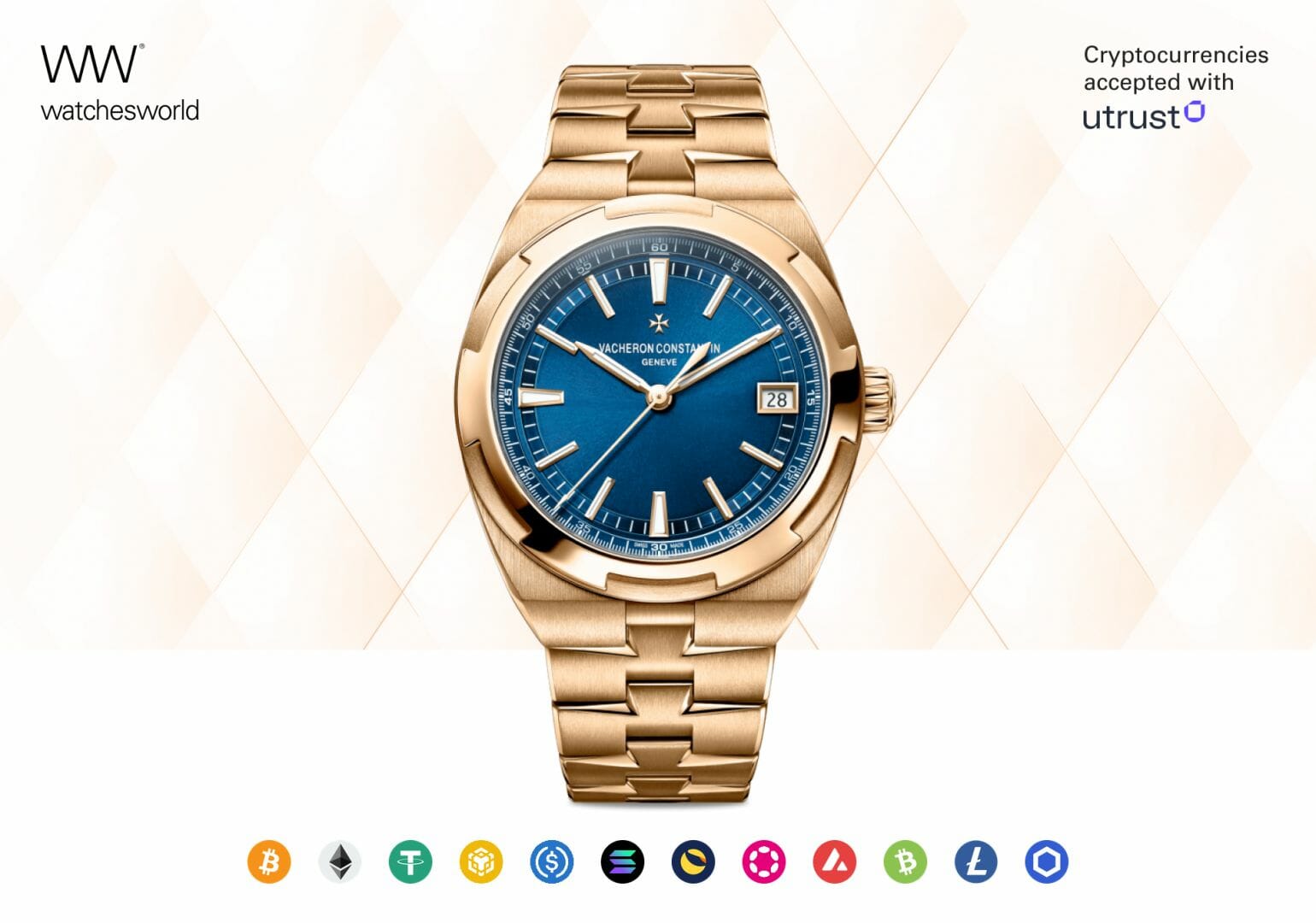 Même les modèles les plus prestigieux sont accessibles en crypto grâce à Utrust, que ce soit Bitcoin, Ethereum, Solana, avalanche et tant d'autres