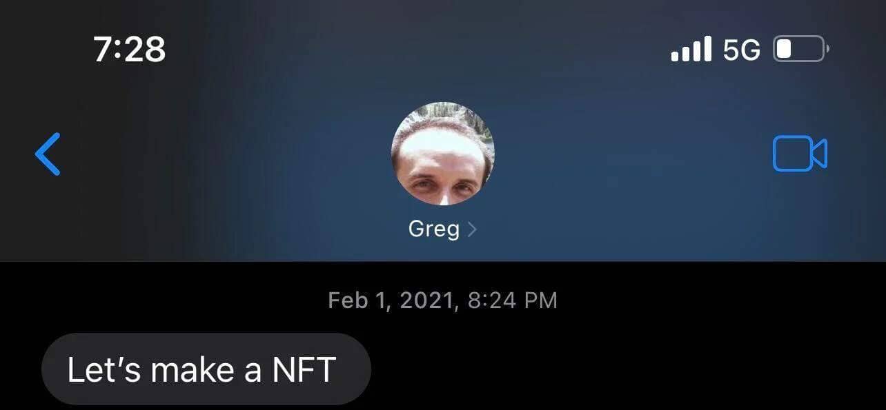 Capture d'écran du message de Wylie proposant à Greg de lancer un NFT