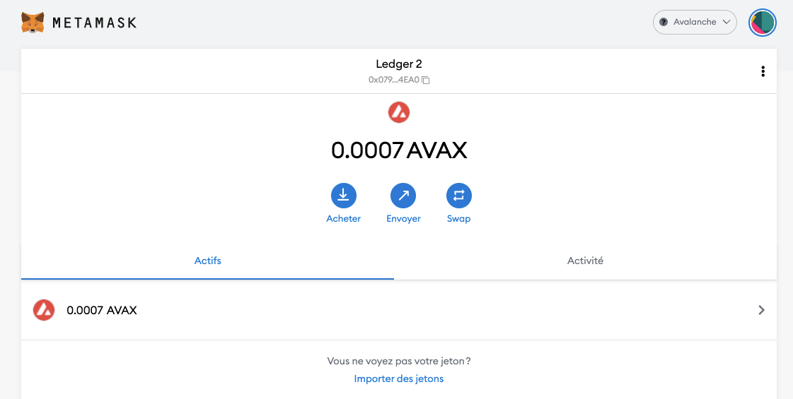 Vérifiez que vous pouvez recevoir des AVAX sur Avalanche dans votre MetaMask