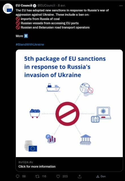 The European Union has adopted new sanctions against Russia in retaliation for the invasion of Ukraine.  Six areas are involved.