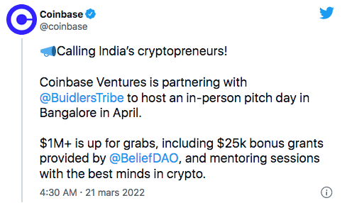 L'exchange de crypto-monnaies Coinbase débarque en Inde en partenariat avec Buidlers Tribe. Premières conséquences de la régulation et d'un cadre juridique clair.
