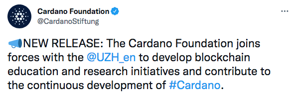 La fondation Cardano et l'Université de Zurich annoncent un partenariat qui permettre de développer l'écosystème Cardano et les connaissances des universitaires en matière de blockchain.