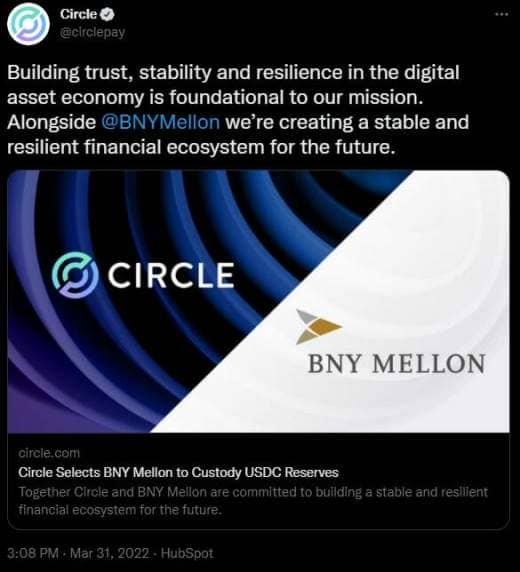 Circle (USDC) et la BNY Mellon créent un écosystème financier stable et résiliant.