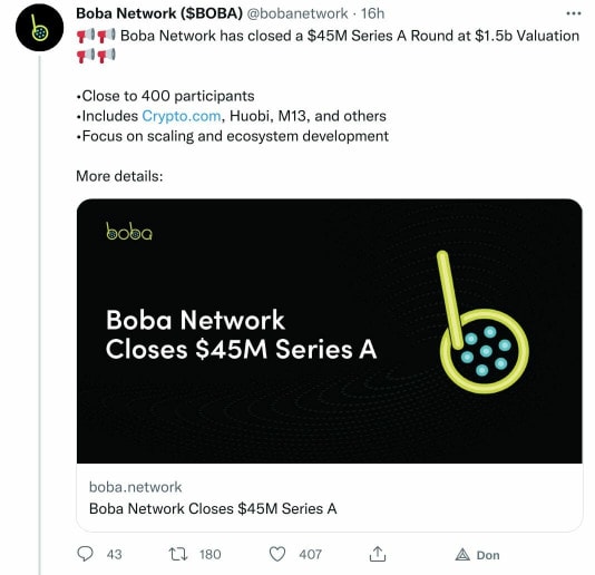 Boba Network annonce la clôture de sa ronde de série A 