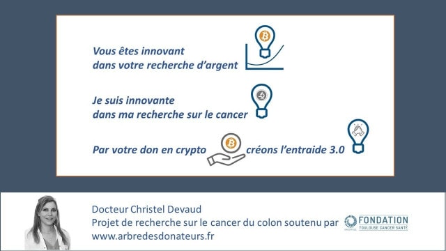 Publication de la fondation "Toulouse Cancer Santé" annonçant l'acceptation des dons en cryptomonnaies