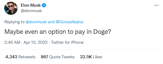 Elon Musk souhaite offrir le DOGE comme méthode de paiement à Twitter Blue.