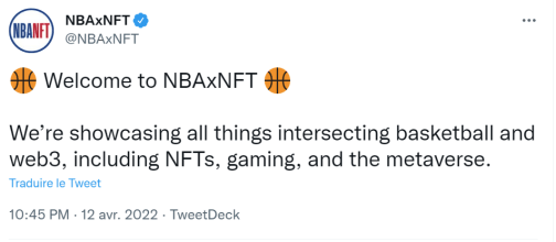 The NBAxNFT twitter account formalizes the launch of its collection of non-fungible tokens.