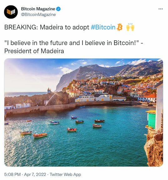 Les îles de Madère adoptent Bitcoin.