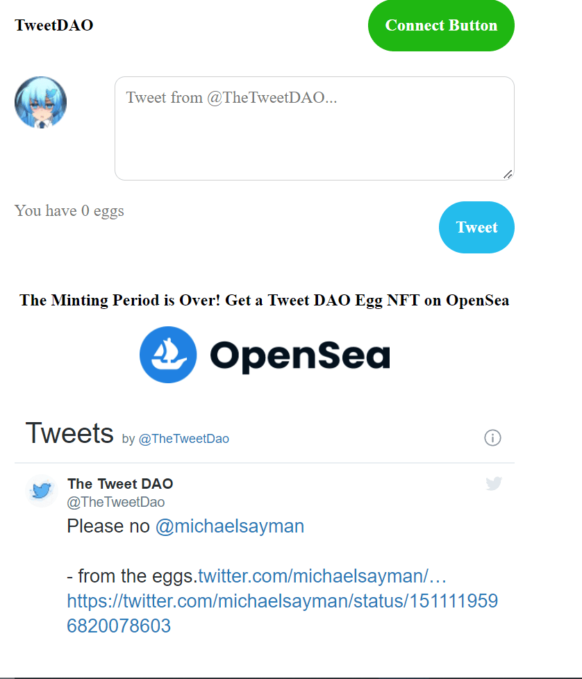 Capture d'écran de The Tweet DAO