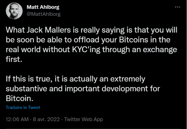 L'intégration des paiements en bitcoins est une très bonne nouvelle, d'après le tweet de Matt Ahlborg.