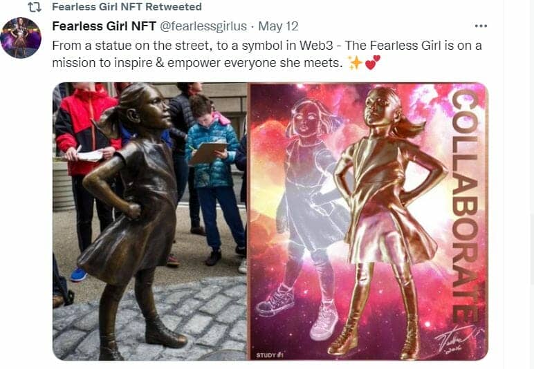 Tweet du compte officiel " Fearless Girl NFT"