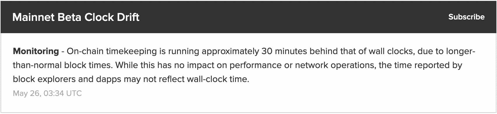 L'horloge de Solana a une demie heure de retard par rapport au temps réel. Et forcément, cela réduit le rendement du staking.