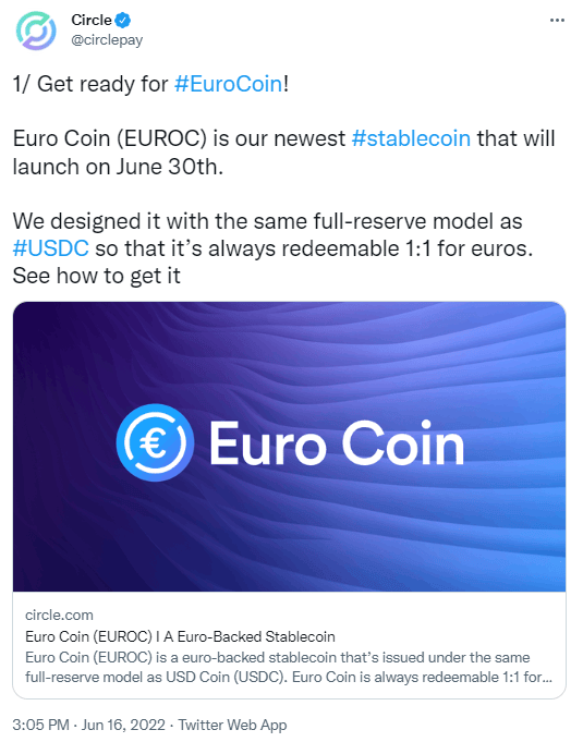 Circle annonce EUROC, son stablecoin de l’euro.