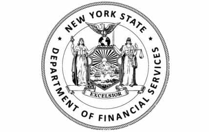 Logo du Département des services financiers de New York. Le DFS s'attaque à la régulation des stablecoins. 