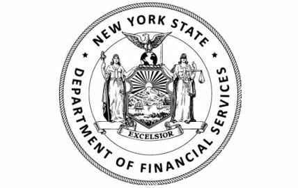 Logo du Département des services financiers de New York. Le DFS s'attaque à la régulation des stablecoins.