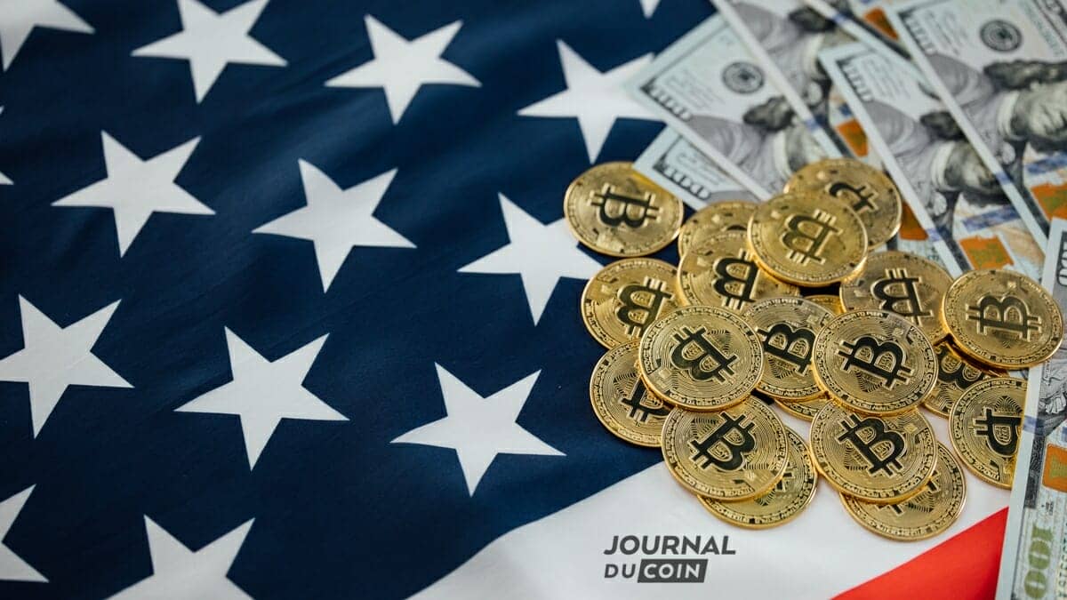 Drapeau américain et bitcoins