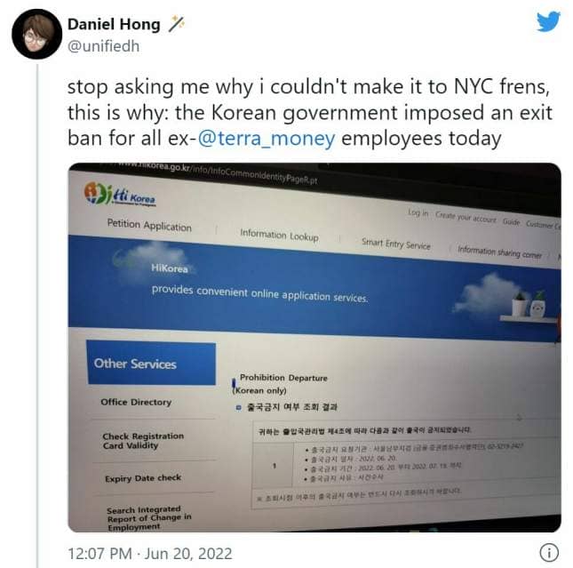 Si d'après Do Kwon, la Fondation Luna n'a aucun problème avec le fisc sud-coréen, ses ex-employés sont malgré tout sous le coup d'une interdiction de quitter le territoire.