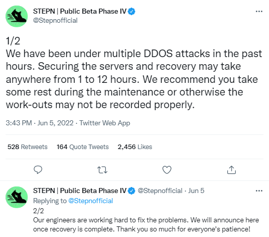 StepN annonce avoir subi des attaques DDoS.