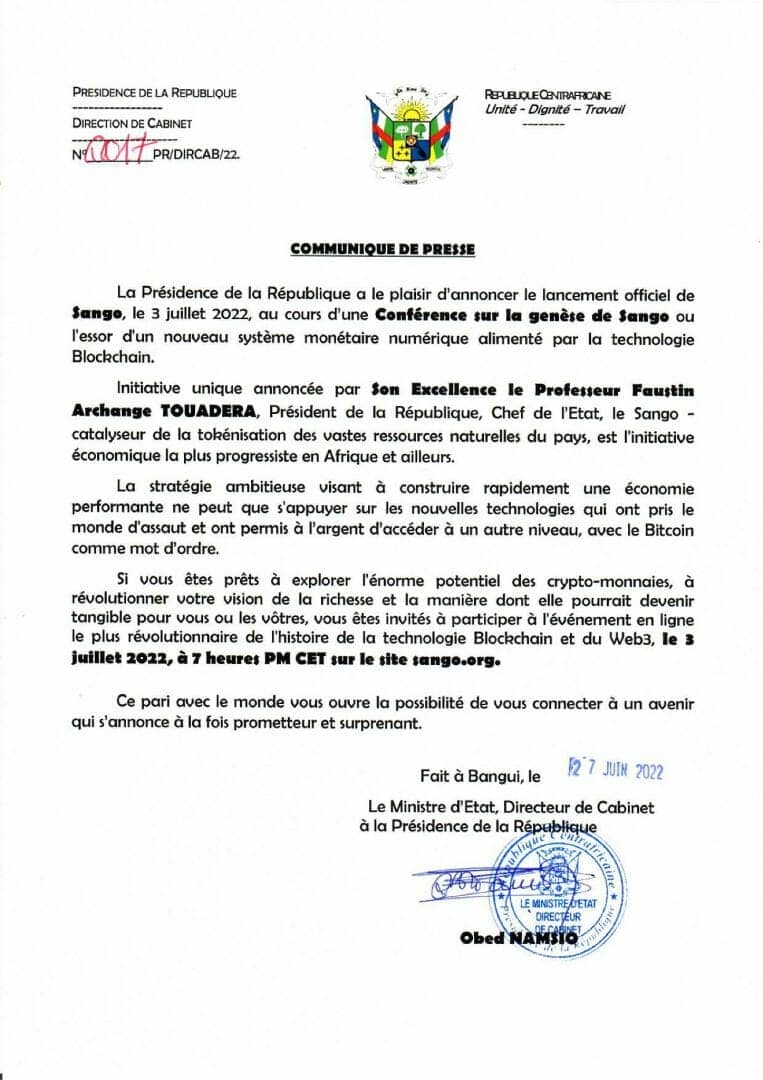 Le président Faustin-Archange-Touadéra de Centrafrique a donc décidé de lancer une cryptomonnaie d'Etat : le Sango Coin. 