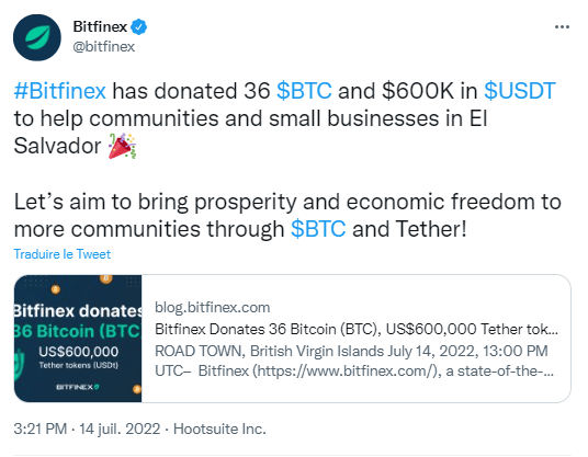Bitfinex se montre très généreux avec le Salvador.