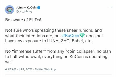 KuCoin met fin aux rumeurs sur une éventuelle suspension des retraits par la plateforme.