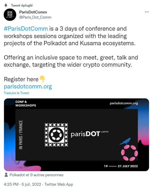 La communauté autour de Polkadot et Kusama se réunit à Paris du 19 au 21 juillet prochain.