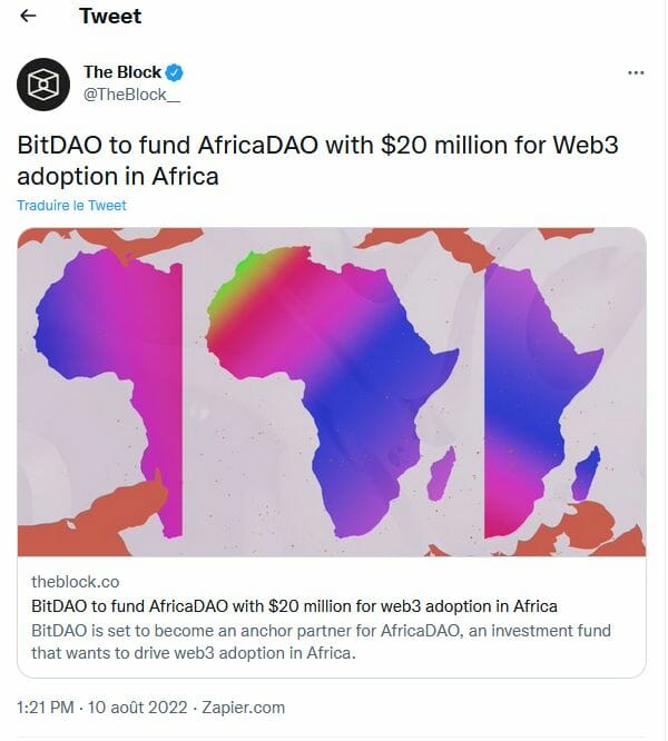 BitDAO annonce la levée de 20 millions de dollars à l'attention de AfricaDAO pour l'aider à développer le web3 et les cryptos sur le continent africain.
