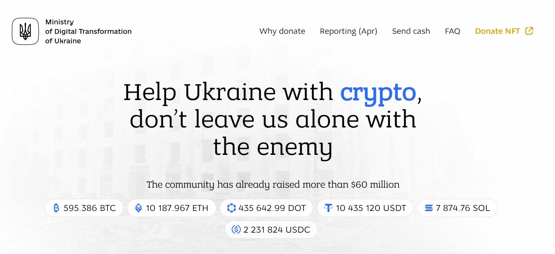 Le site Aid for Ukraine affiche ainsi près de 60 millions de dollars de dons dans plusieurs cryptomonnaies, soit 30 fois plus que la Russie.