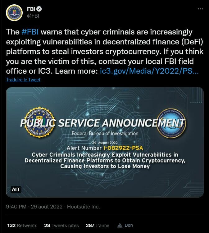 Le FBI prend les choses en main et semble bien décidé à lutter contre les pirates qui officient sur les plateformes de finance décentralisée.
