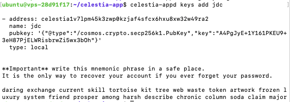 Création d'un wallet testnet Celestia en ligne de commande
