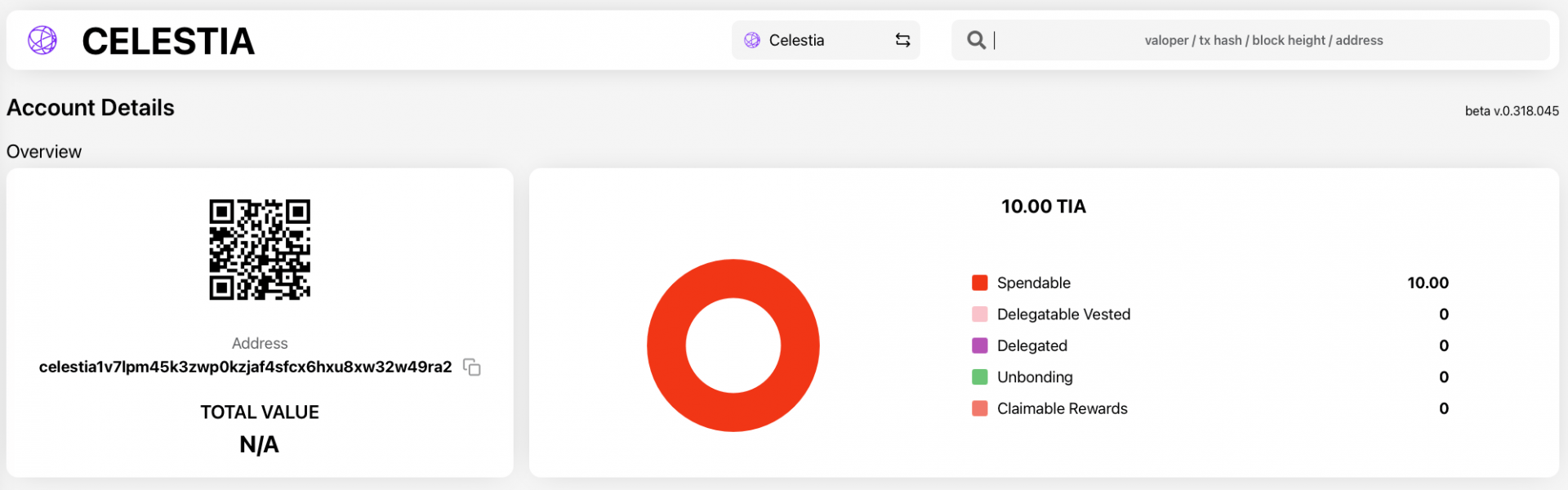 Vérification de la réception des tokens développeur sur un explorateur Celestia