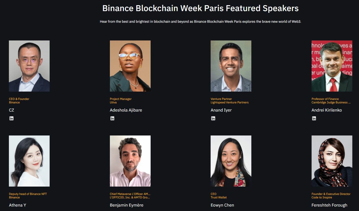 Programme du Binance Blockchain Week de Paris