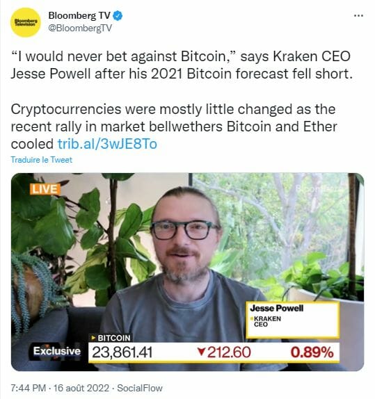 Le CEO de Kraken garde tout son optimisme pour Bitcoin.