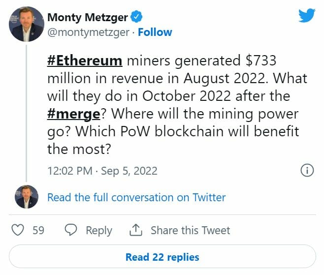 Si tous les mineurs d'ETH détournent leur puissance de minage vers d'autres cryptomonnaies, il va y avoir une augmentation de la difficulté qui ne pourra pas profiter à tout le monde. Qui tirera son épingle du jeu ? C'est la question que se pose ce professionnel de la blockchain.