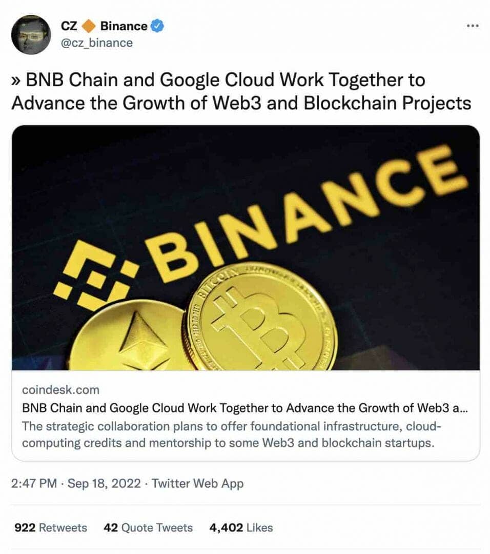 BNB Chain et Google Cloud s'associent pour favoriser la croissance des projets Web3 et Blockchain